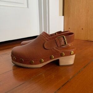 Charlotte Stone Jona Low Heel Studded Slingback Clog in Whiskey / Brown Size 6